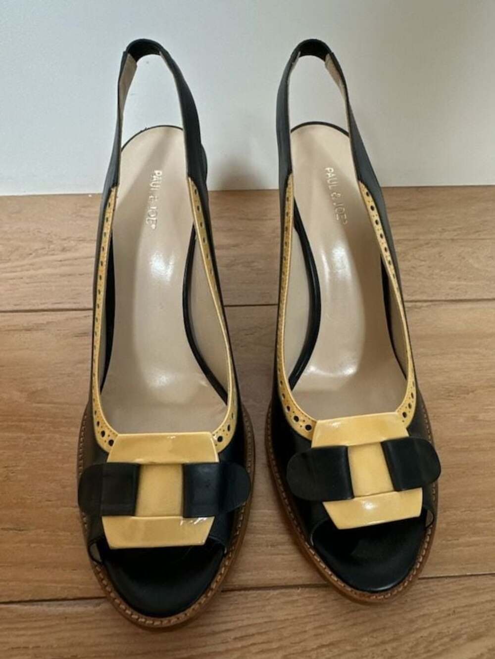 Paul & Joe Navy and Yellow Slingback Heels with Bow Detail, Size 41 EU